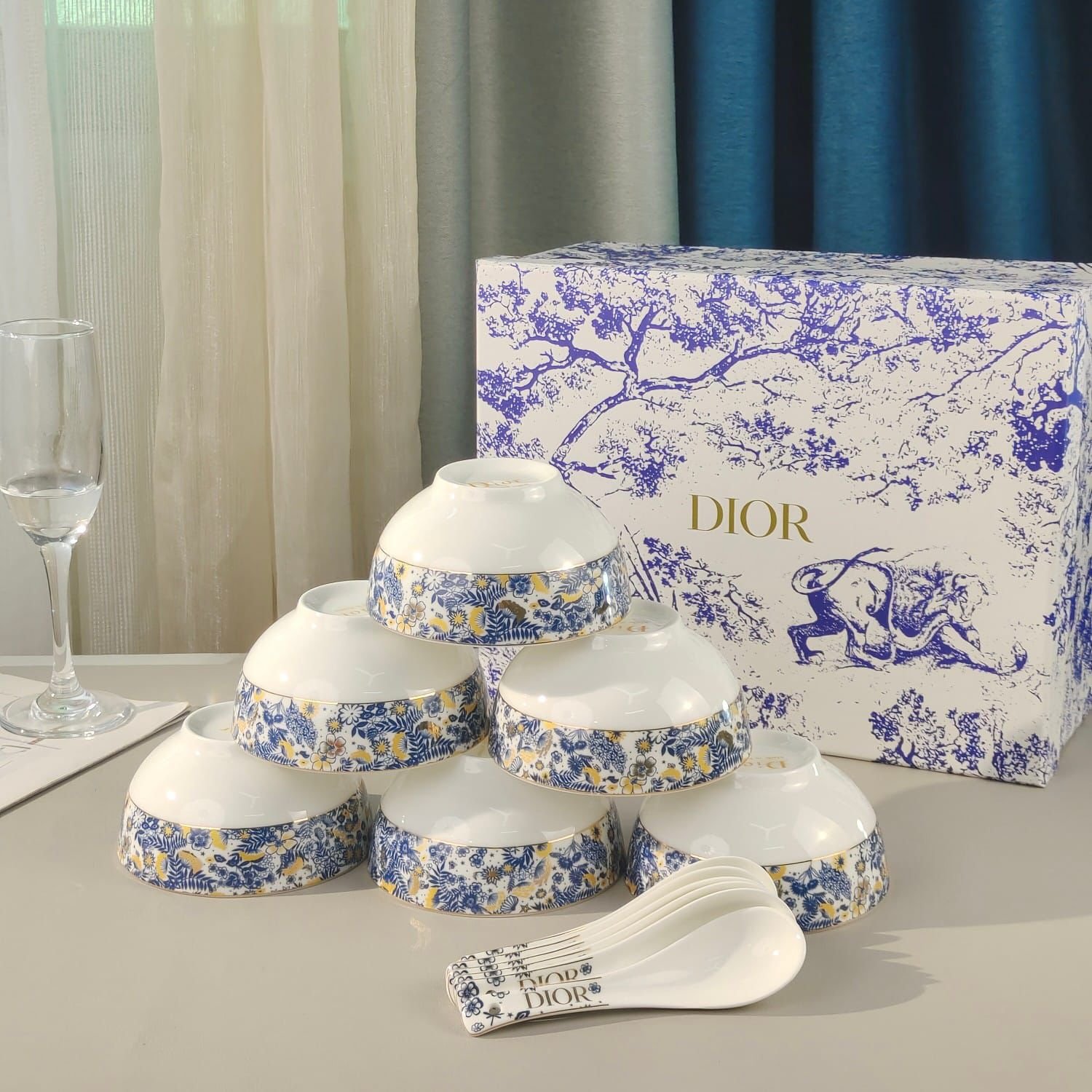 Dior soup set of six bowls with spoons, Hermes, Versace are also available - Image 5 of 7